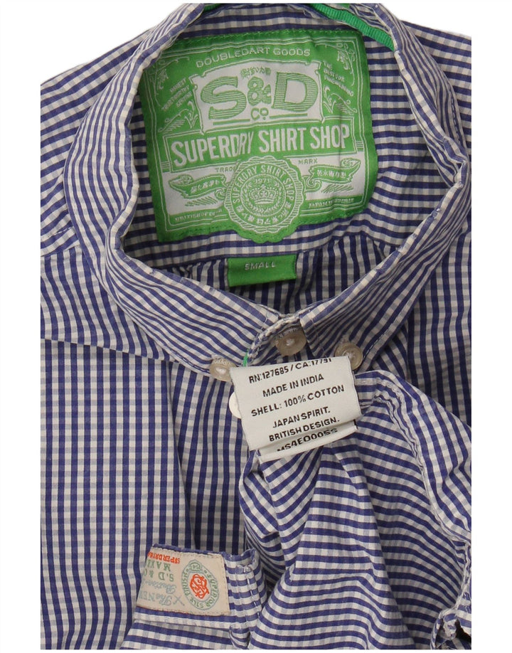 Camisa masculina SUPERDRY de manga curta pequena azul marinho algodão guingão