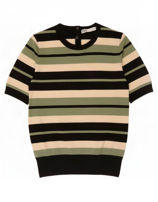 Suéter feminino Zara com gola canoa e listrado grande multicolorido Reino Unido 14