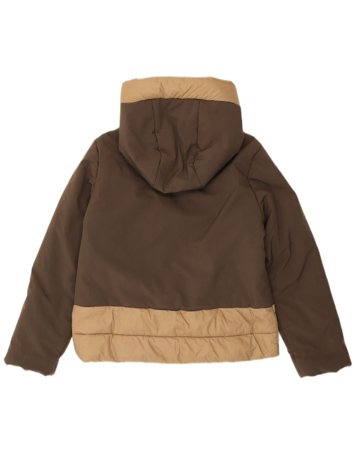 Jaqueta feminina acolchoada com capuz Invicta UK 14 bloco colorido marrom médio