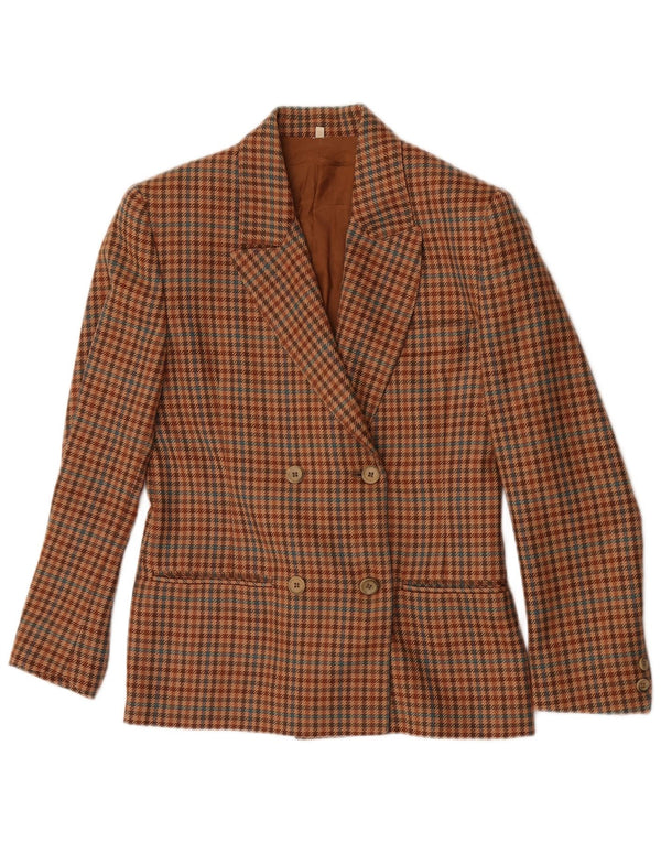 Jaqueta blazer feminina vintage com peito duplo IT 42 Houndstooth marrom médio