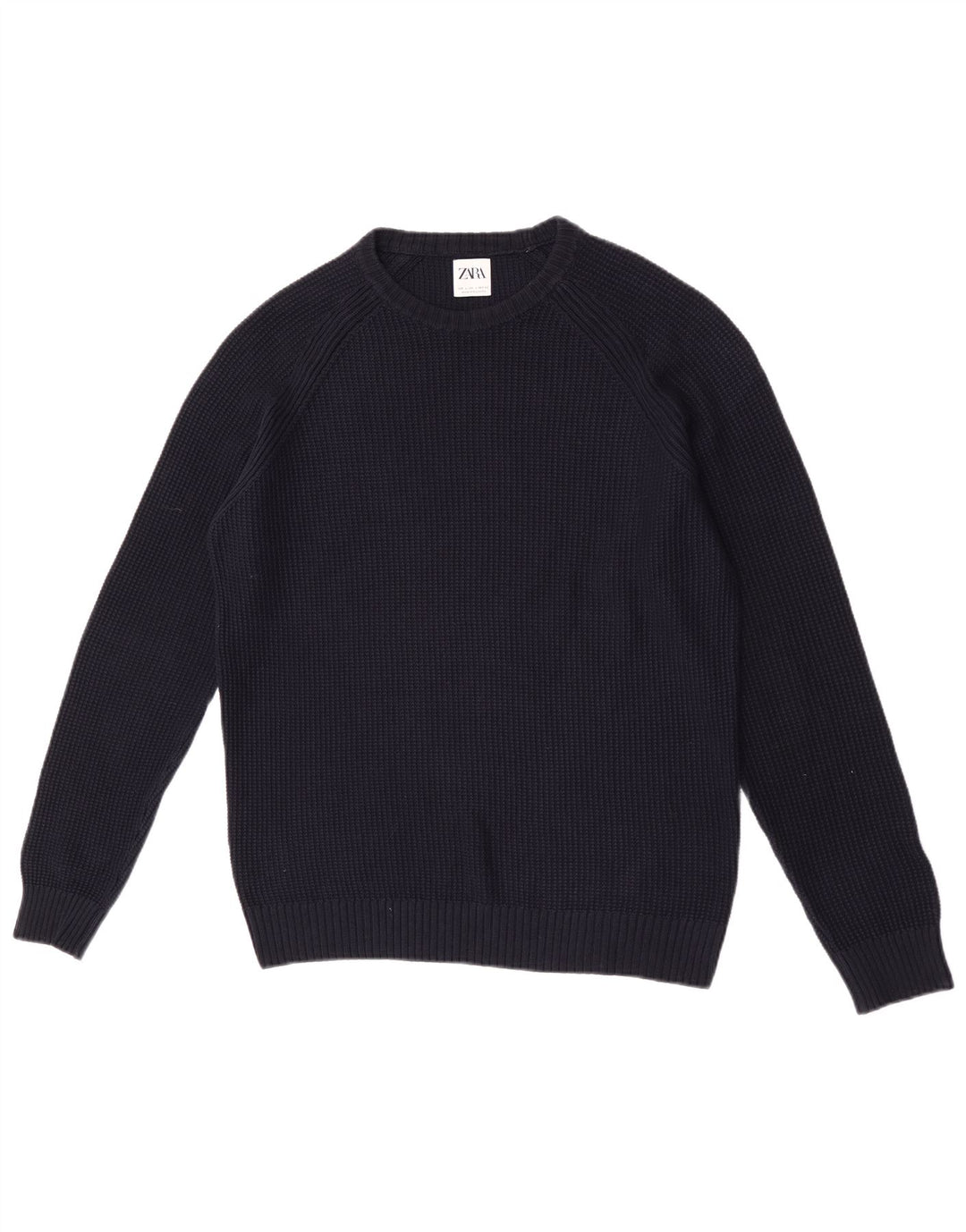 Zara Suéter masculino com gola redonda grande algodão azul marinho