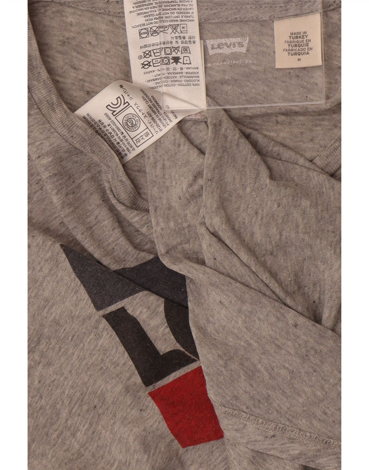Camiseta feminina gráfica Levi's UK 12 algodão manchado cinza médio