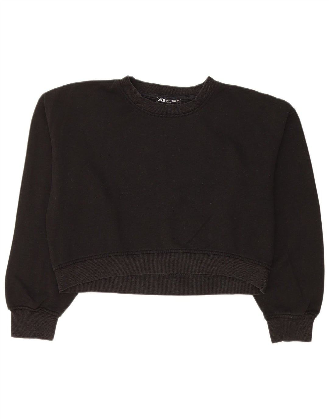 Zara Womens Crop Sweatshirt Jumper Reino Unido 14 Médio Algodão Preto