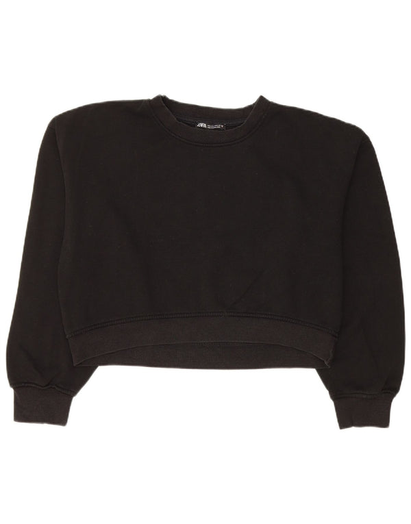 Zara Womens Crop Sweatshirt Jumper Reino Unido 14 Médio Algodão Preto