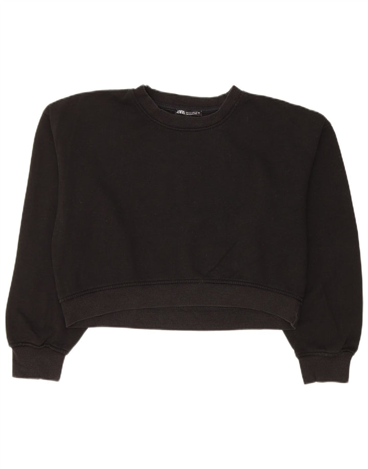 Zara Womens Crop Sweatshirt Jumper Reino Unido 14 Médio Algodão Preto