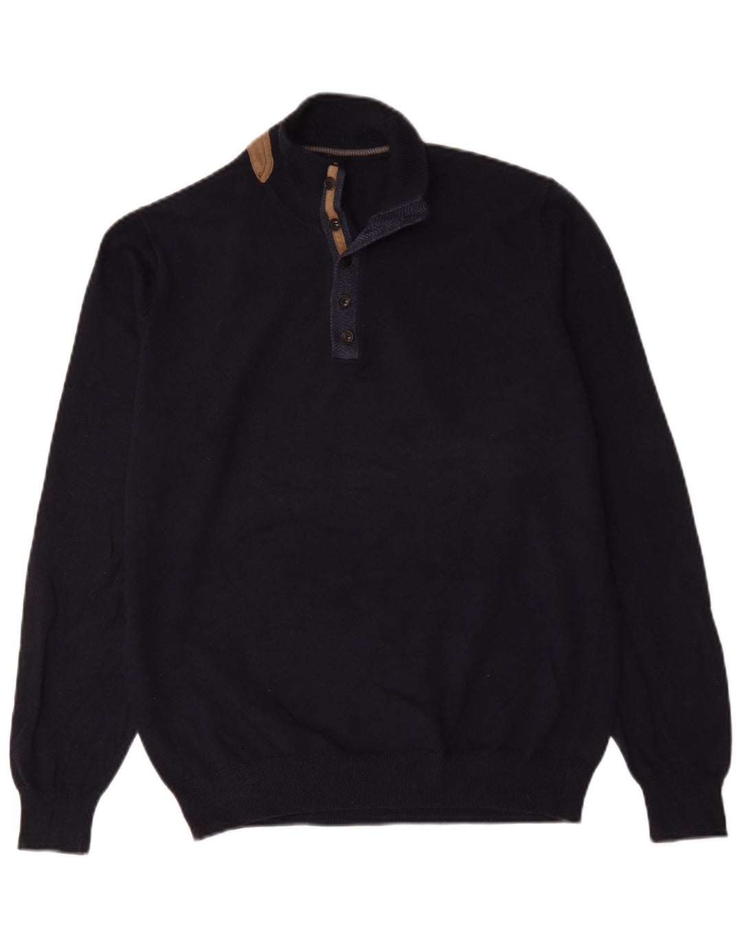 Suéter masculino Massimo Dutti com gola redonda, grande algodão azul marinho
