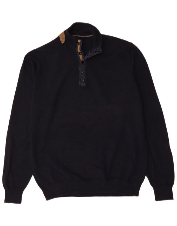Suéter masculino Massimo Dutti com gola redonda, grande algodão azul marinho