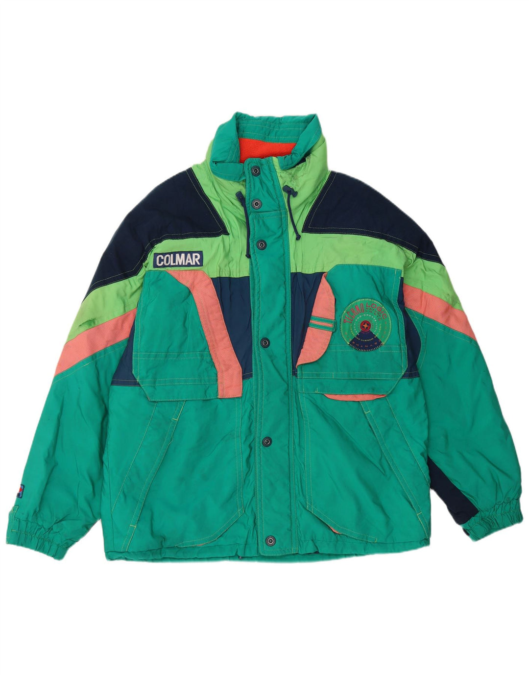 Jaqueta de esqui masculina com capuz Colmar IT 52 grande bloco colorido verde