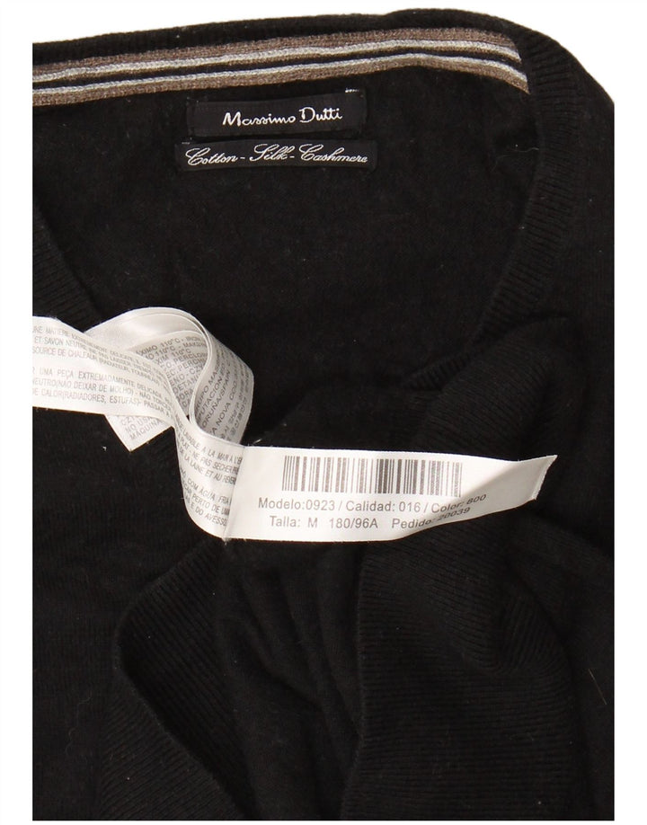 Suéter feminino MASSIMO DUTTI com decote em V Reino Unido 14 algodão preto médio