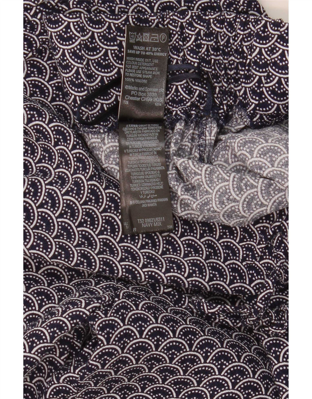 Calça casual feminina Marks & Spencer com padrão abstrato Reino Unido 16 grande W34 L30