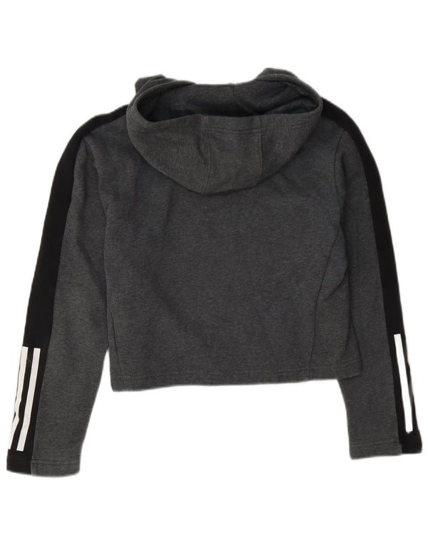 Suéter com capuz Adidas feminino cropped 11-12 anos cinza colorblock algodão