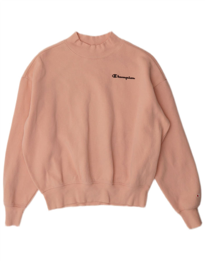 CHAMPION Suéter feminino oversized Reino Unido 10 pequeno algodão rosa