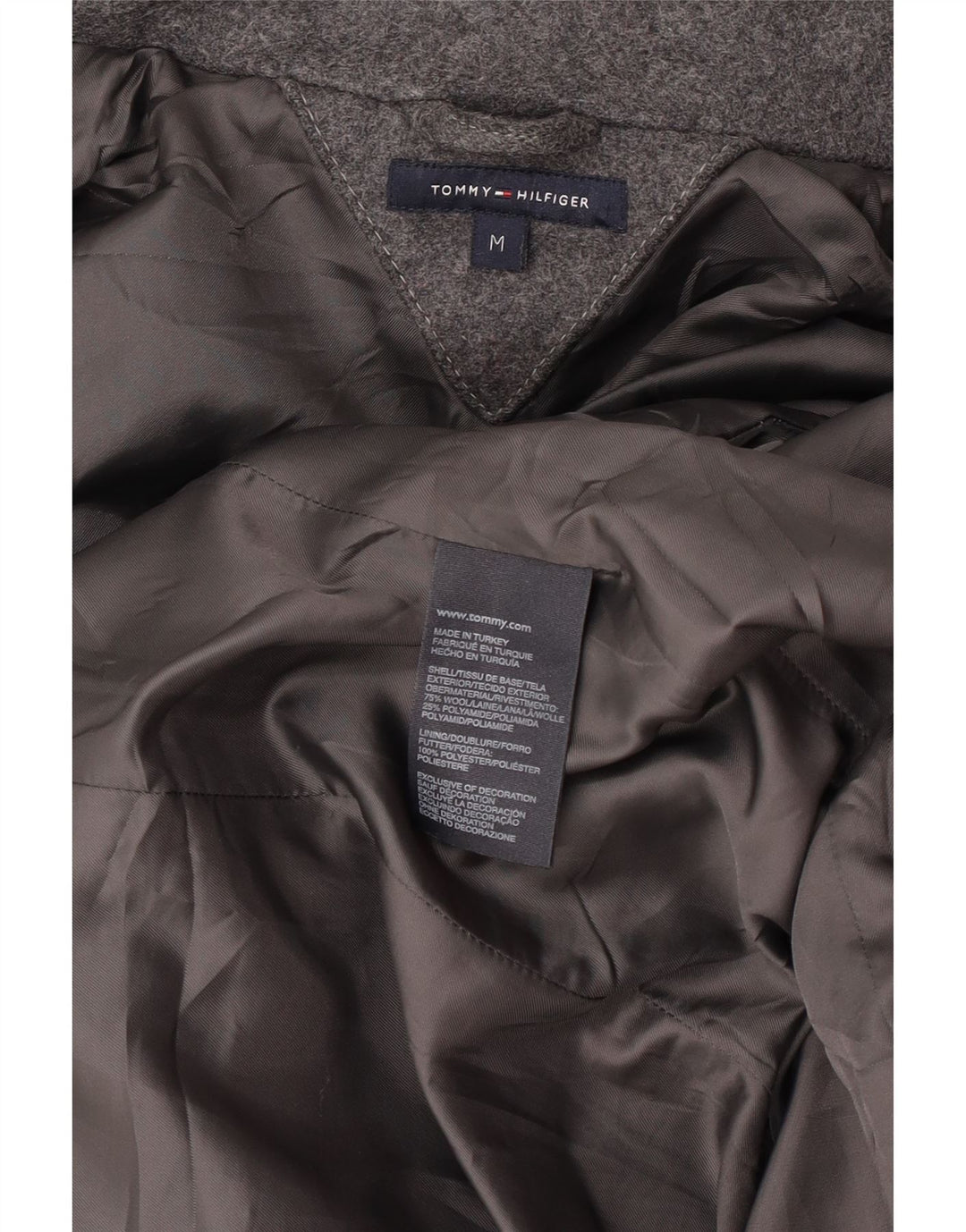 Casaco Duffle com capuz feminino Tommy Hilfiger Reino Unido 14 lã cinza médio