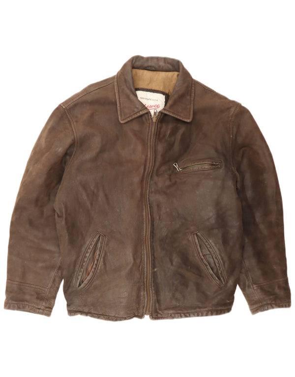 Jaqueta de couro masculina vintage UK 38 couro marrom médio