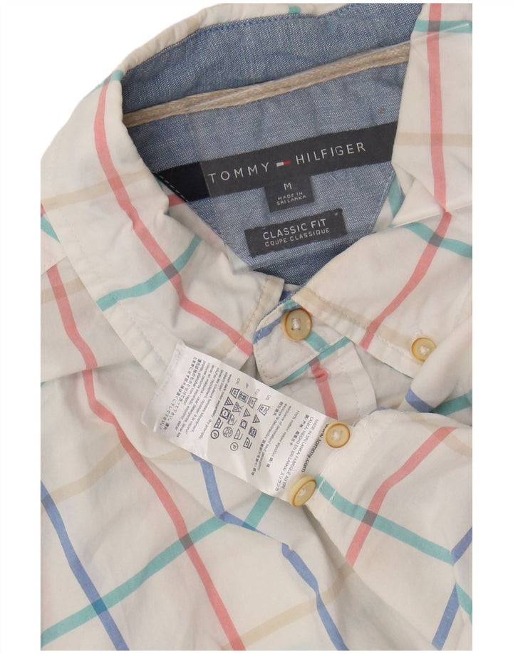 TOMMY HILFIGER Camisa masculina clássica de ajuste médio branco xadrez algodão