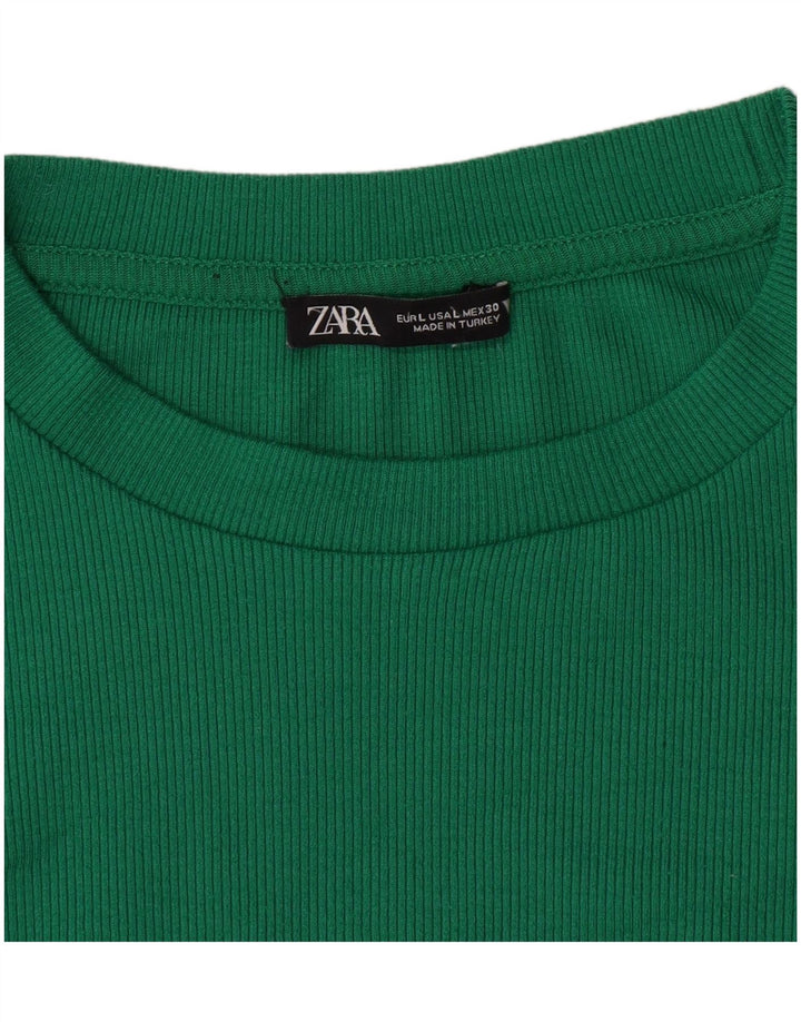 Zara Womens Crop Top Manga Longa Reino Unido 14 Grande Verde