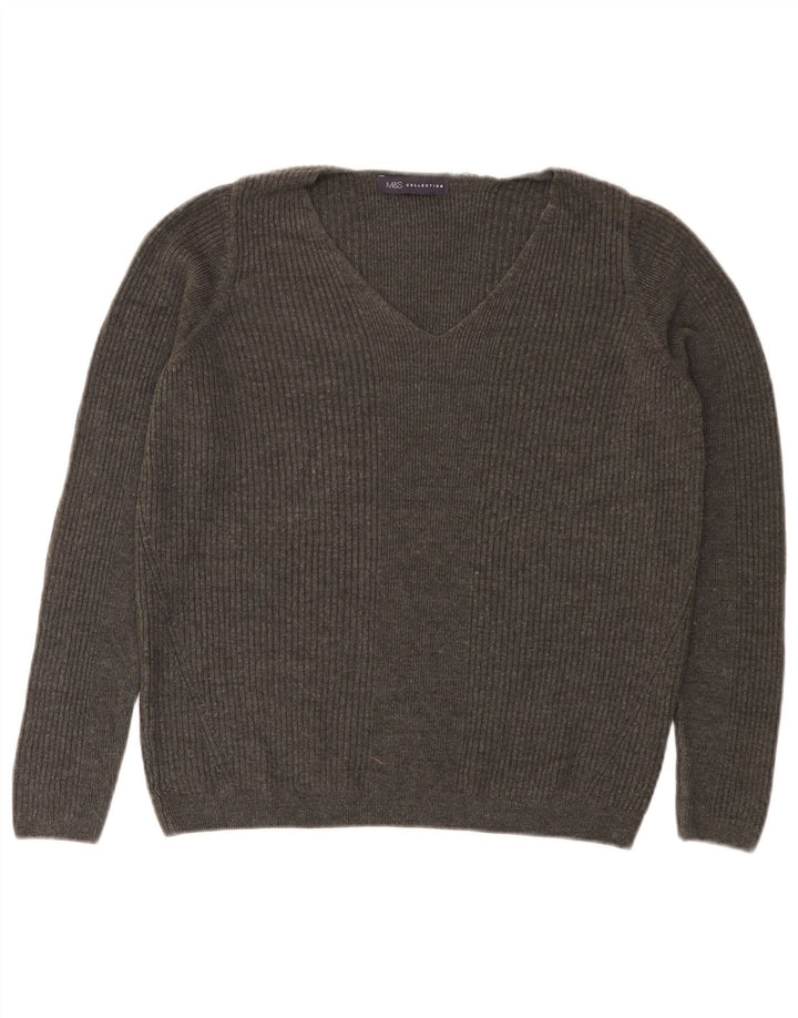 Suéter feminino Marks & Spencer com decote em V Reino Unido 14 cinza médio