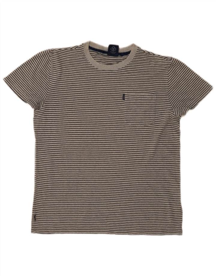 Camiseta masculina Superdry Top cinza médio listrado algodão