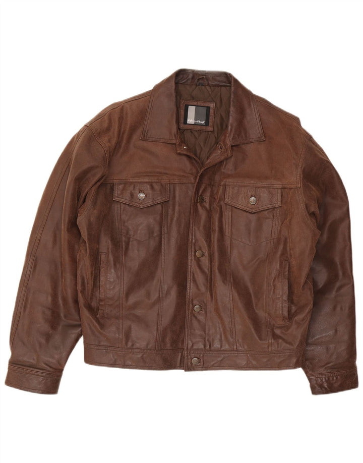 Jaqueta de couro masculina Henry Morell de ajuste solto Reino Unido 40 grande marrom