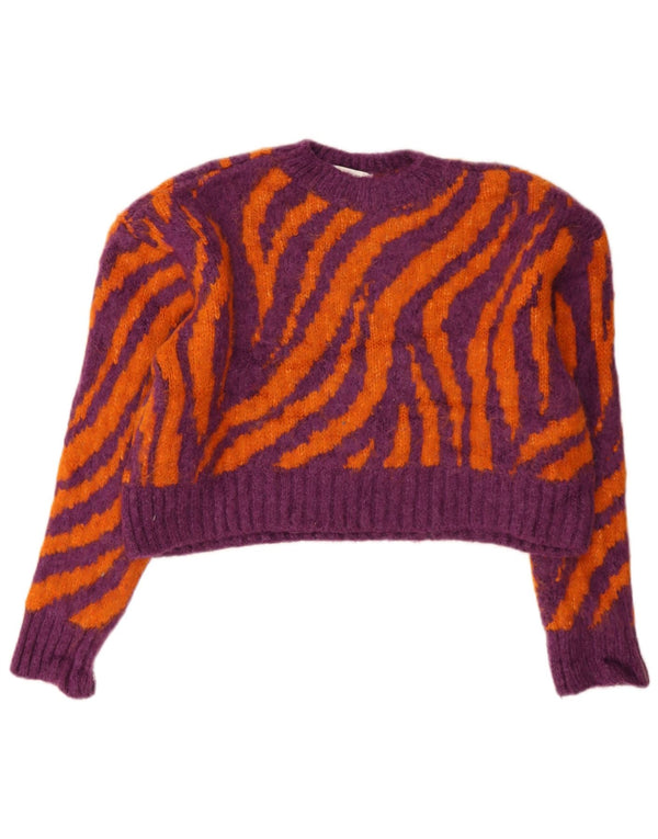 Zara Suéter feminino cropped com gola redonda Reino Unido 10 pequeno multicolorido