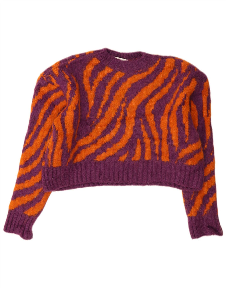 Zara Suéter feminino cropped com gola redonda Reino Unido 10 pequeno multicolorido