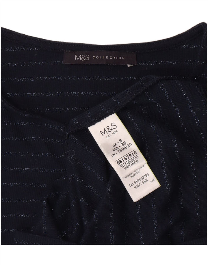 Top feminino Marks & Spencer de manga comprida UK 8 pequeno listrado azul marinho