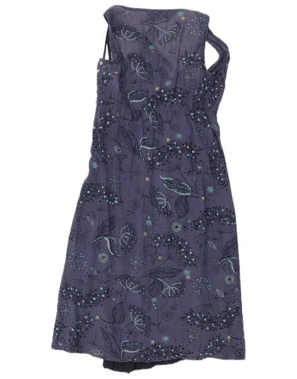 Vestido feminino branco sem mangas evasê UK 8 pequeno azul marinho floral
