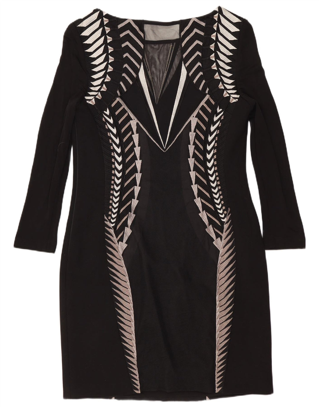 Vestido feminino Karen Millen manga 3/4 Reino Unido 14 médio preto geométrico