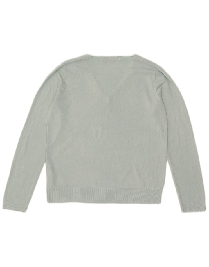 Suéter feminino Marks & Spencer com decote em V Reino Unido 12 acrílico azul médio