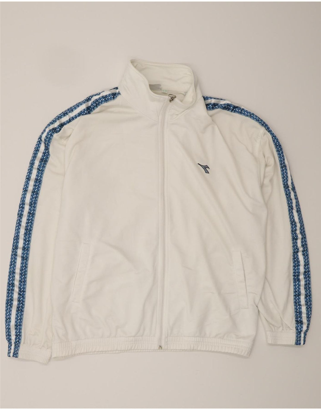DIADORA Mens Graphic Tracksuit Top Jacket UK 42 Grande Poliéster Branco