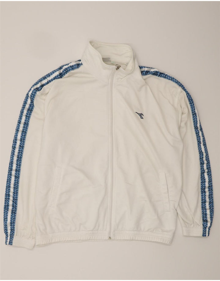 DIADORA Mens Graphic Tracksuit Top Jacket UK 42 Grande Poliéster Branco