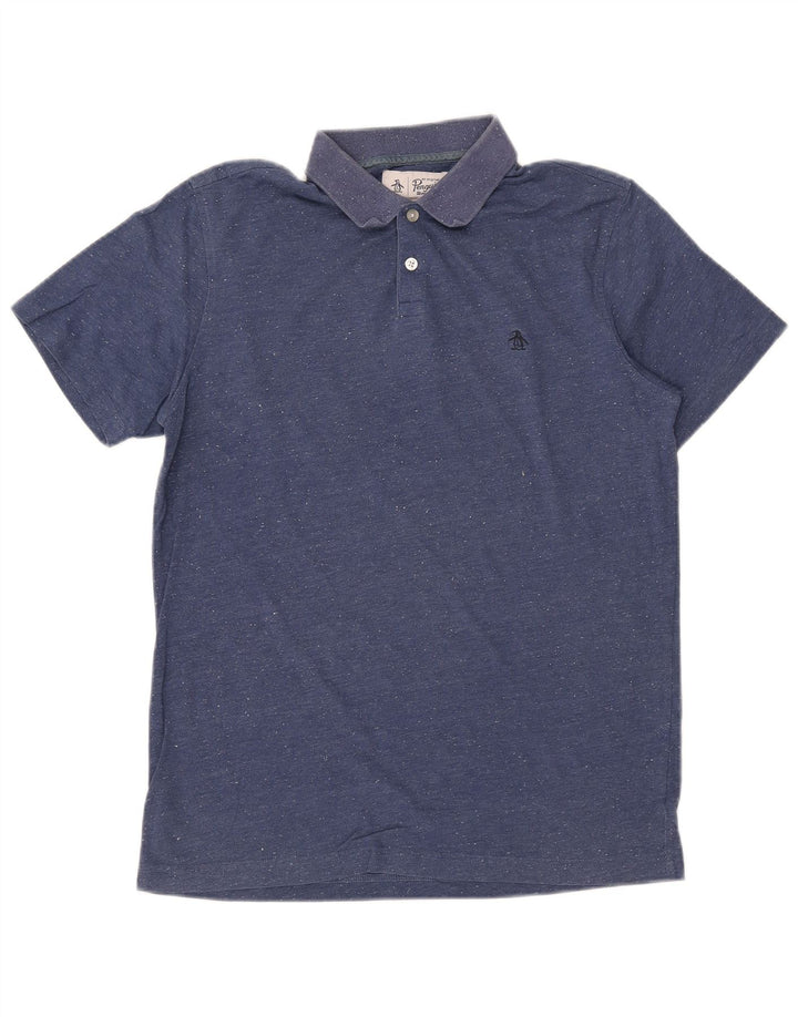 Camisa polo masculina PENGUIN de algodão manchado azul médio
