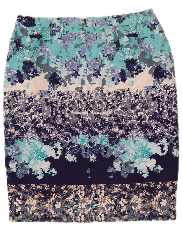Saia lápis feminina Laura Ashley Reino Unido 12 médio W32 azul floral poliéster