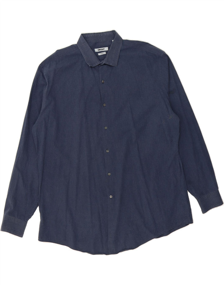 DKNY Mens Slim Fit Shirt XL Navy Blue Vintage Dkny and Second-Hand Dkny from Messina Hembry 