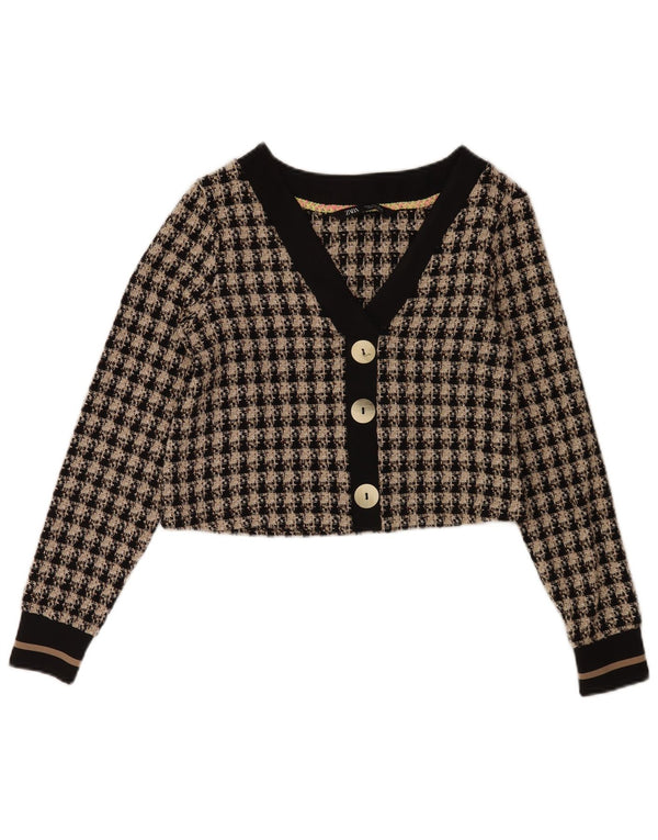 Zara Womens Crop Cardigan Top UK 10 Pequeno Algodão Xadrez Preto