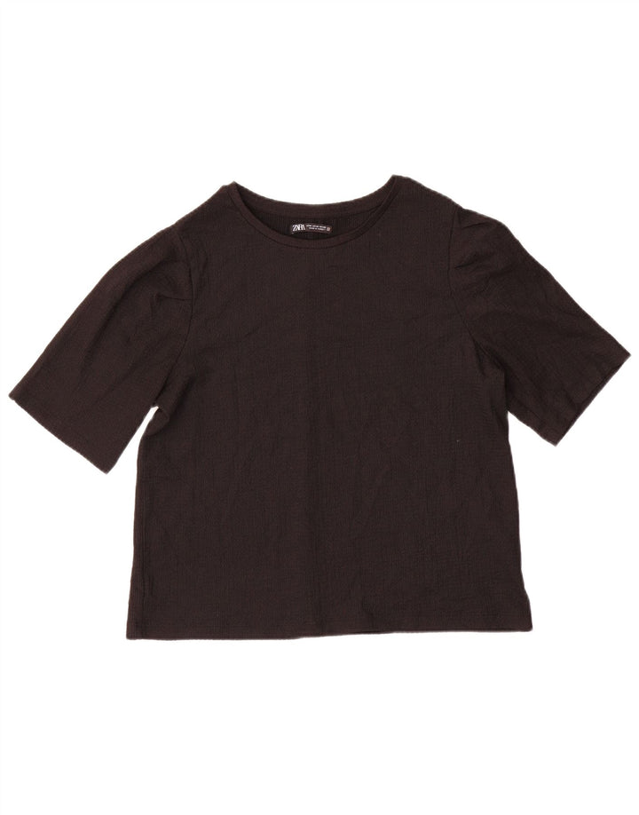 Camiseta feminina Zara UK 14 poliéster preto médio