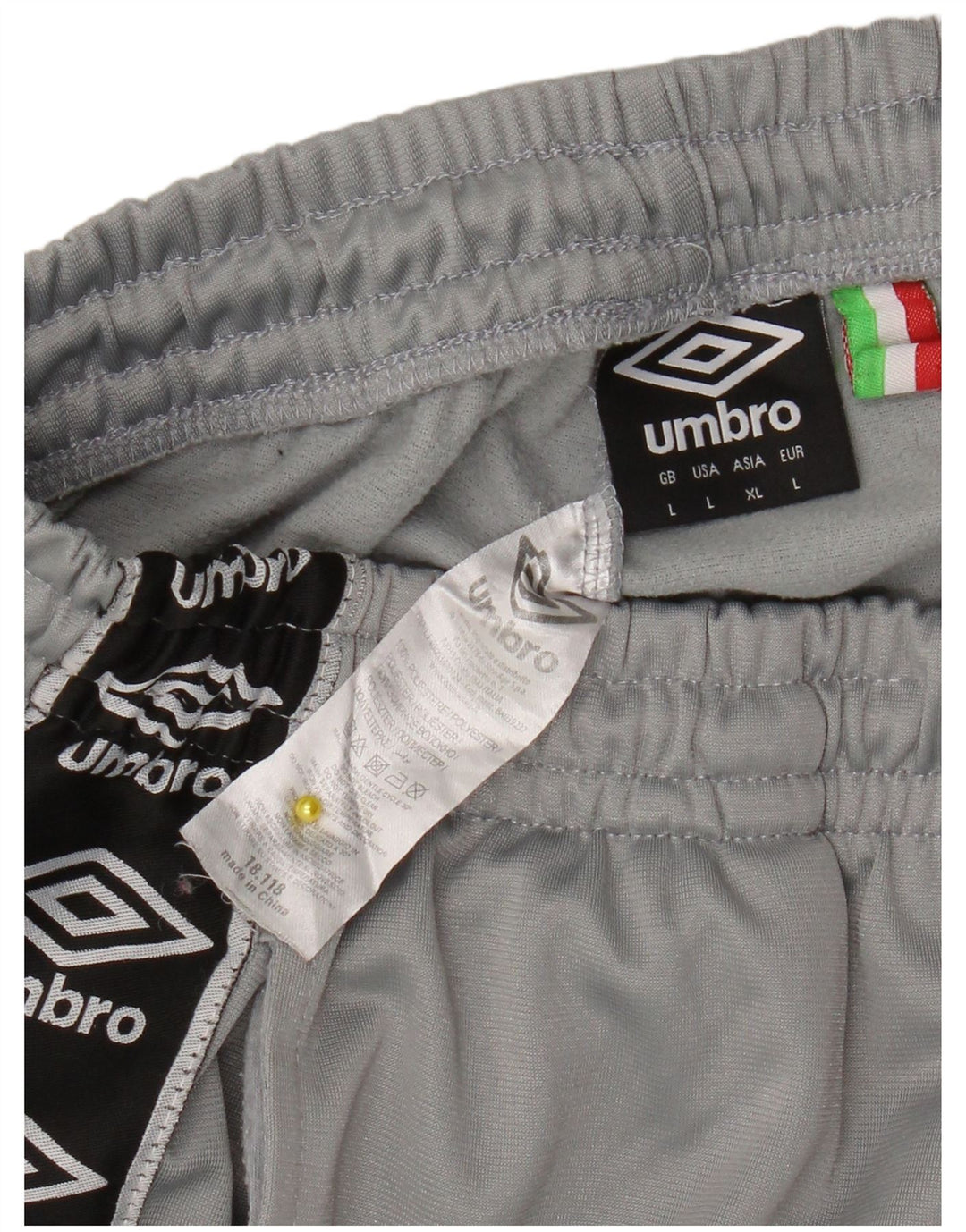 Calça de treino masculina Umbro com estampa gráfica grande cinza colorblock poliéster