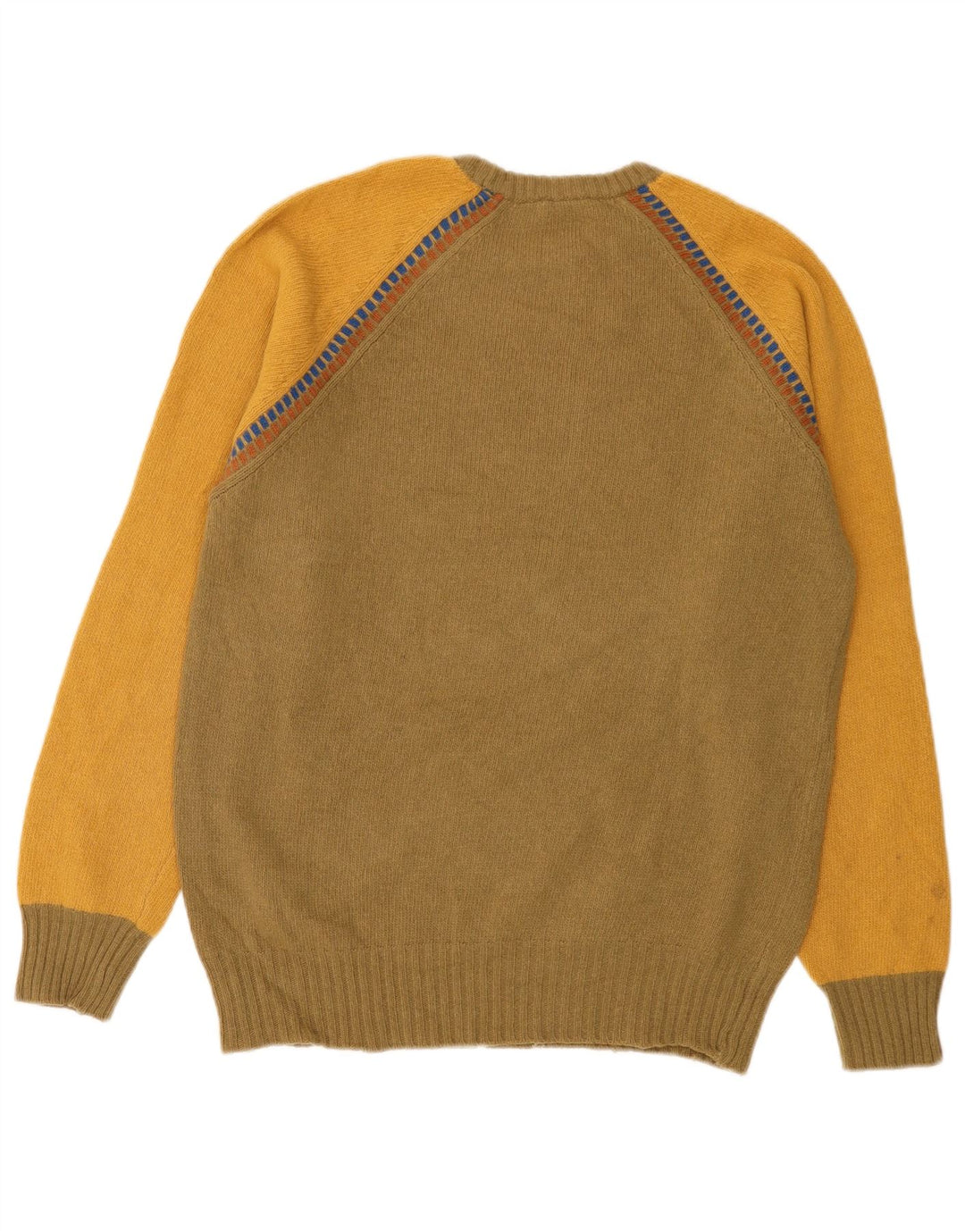 Suéter masculino Stefanel com gola redonda IT 52 grande lã colorblock cáqui