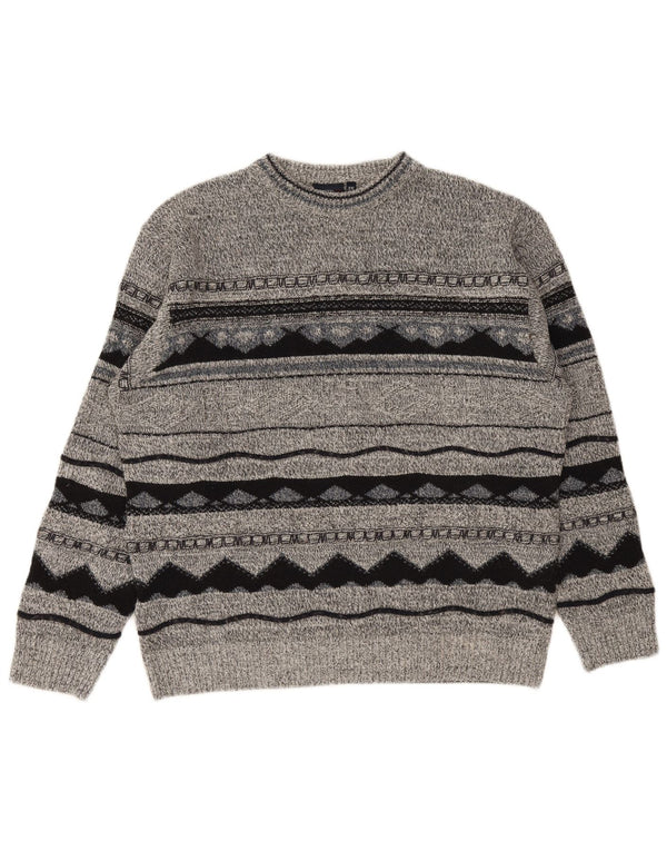 Suéter masculino Carletti com gola redonda 2XL cinza geométrico acrílico