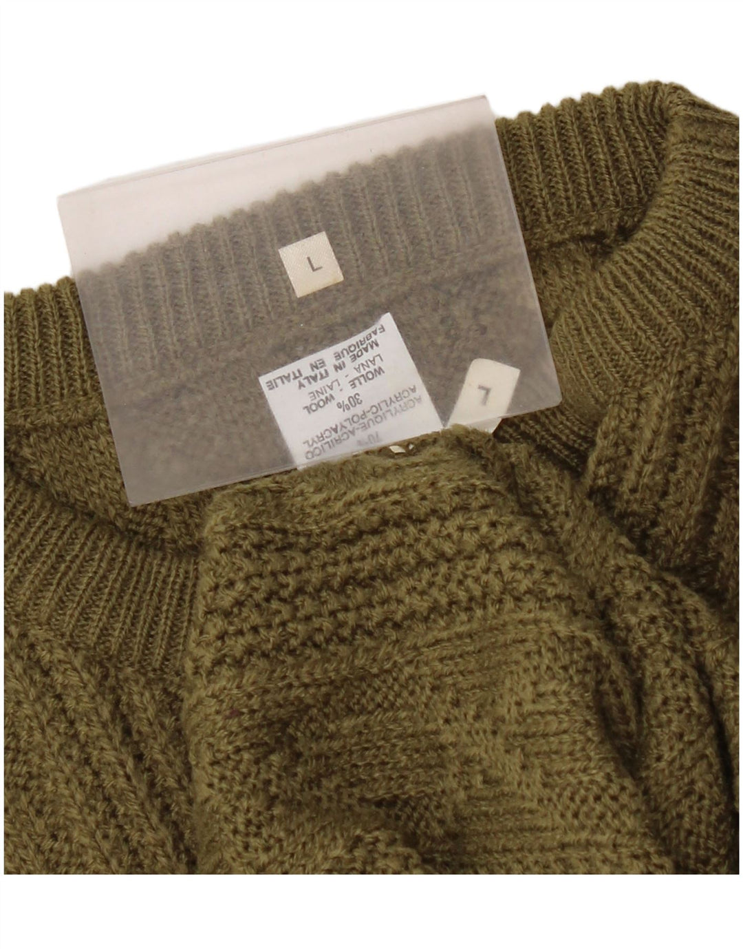 Suéter vintage masculino com gola redonda, grande acrílico cáqui