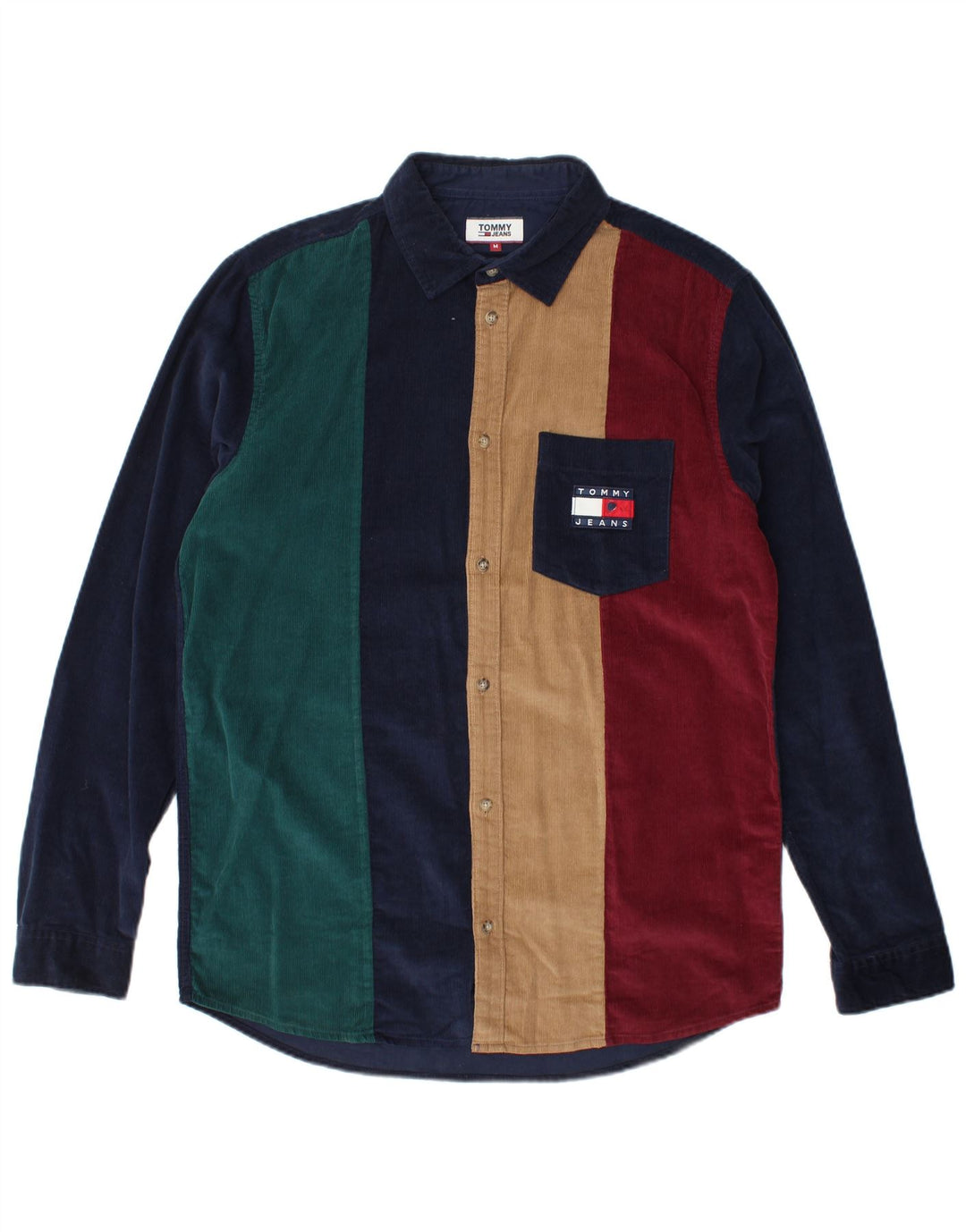 TOMMY HILFIGER Camisa masculina de veludo cotelê médio multicolorido algodão colorblock