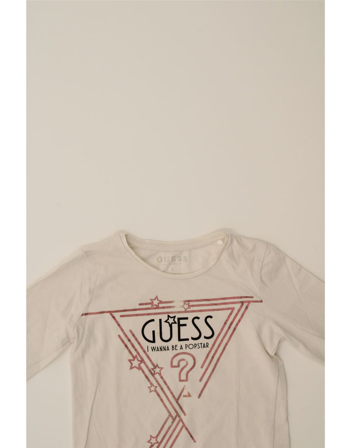 GUESS Girls Graphic Top Long Sleeve 7-8 Years White Vintage Guess and Second-Hand Guess from Messina Hembry 