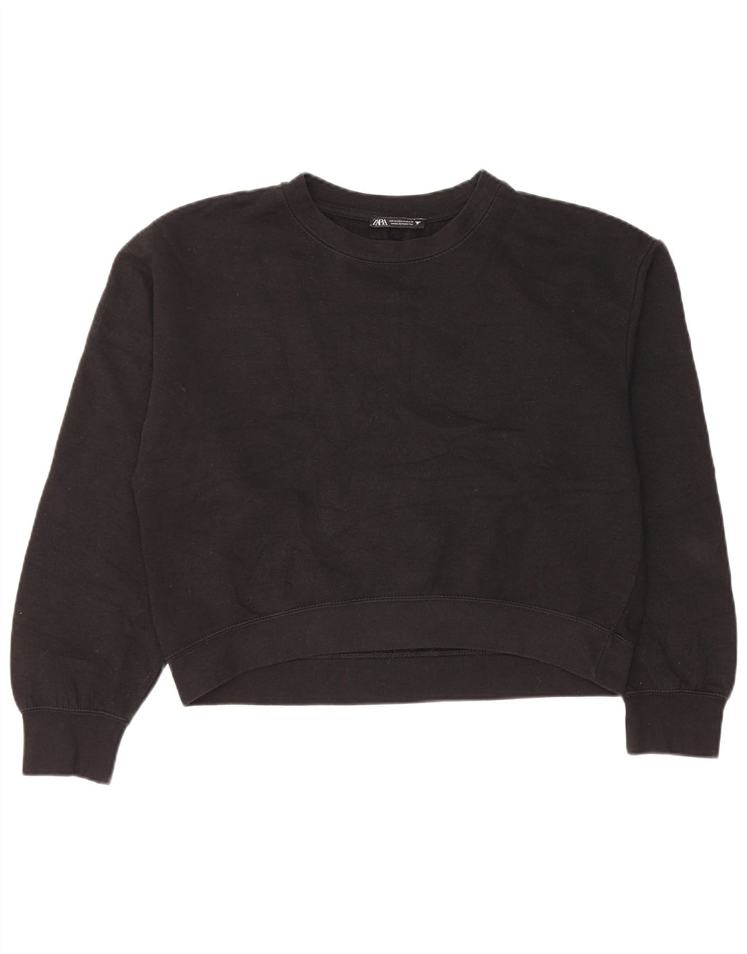 Zara Womens Crop Sweatshirt Jumper UK 14 Médio Preto Poliéster