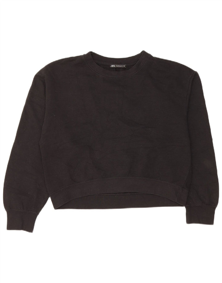 Zara Womens Crop Sweatshirt Jumper UK 14 Médio Preto Poliéster