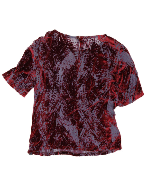 Blusa feminina vintage com padrão abstrato top IT 46 grande viscose borgonha