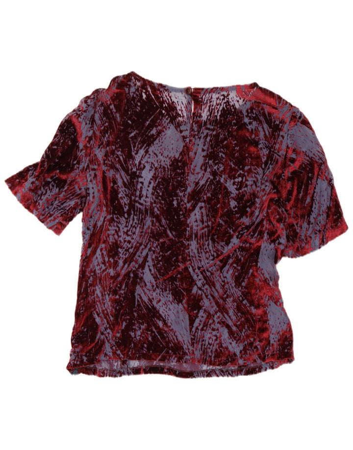 Blusa feminina vintage com padrão abstrato top IT 46 grande viscose borgonha