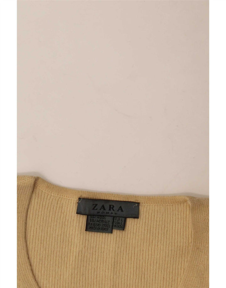 Suéter feminino Zara com decote em V Reino Unido 16 grande lã bege