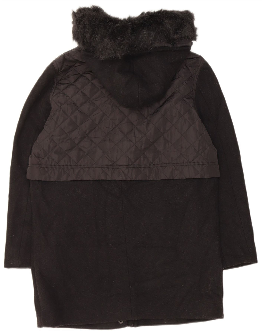 Casaco Duffle feminino com capuz Marks & Spencer Reino Unido 10 pequeno lã preta