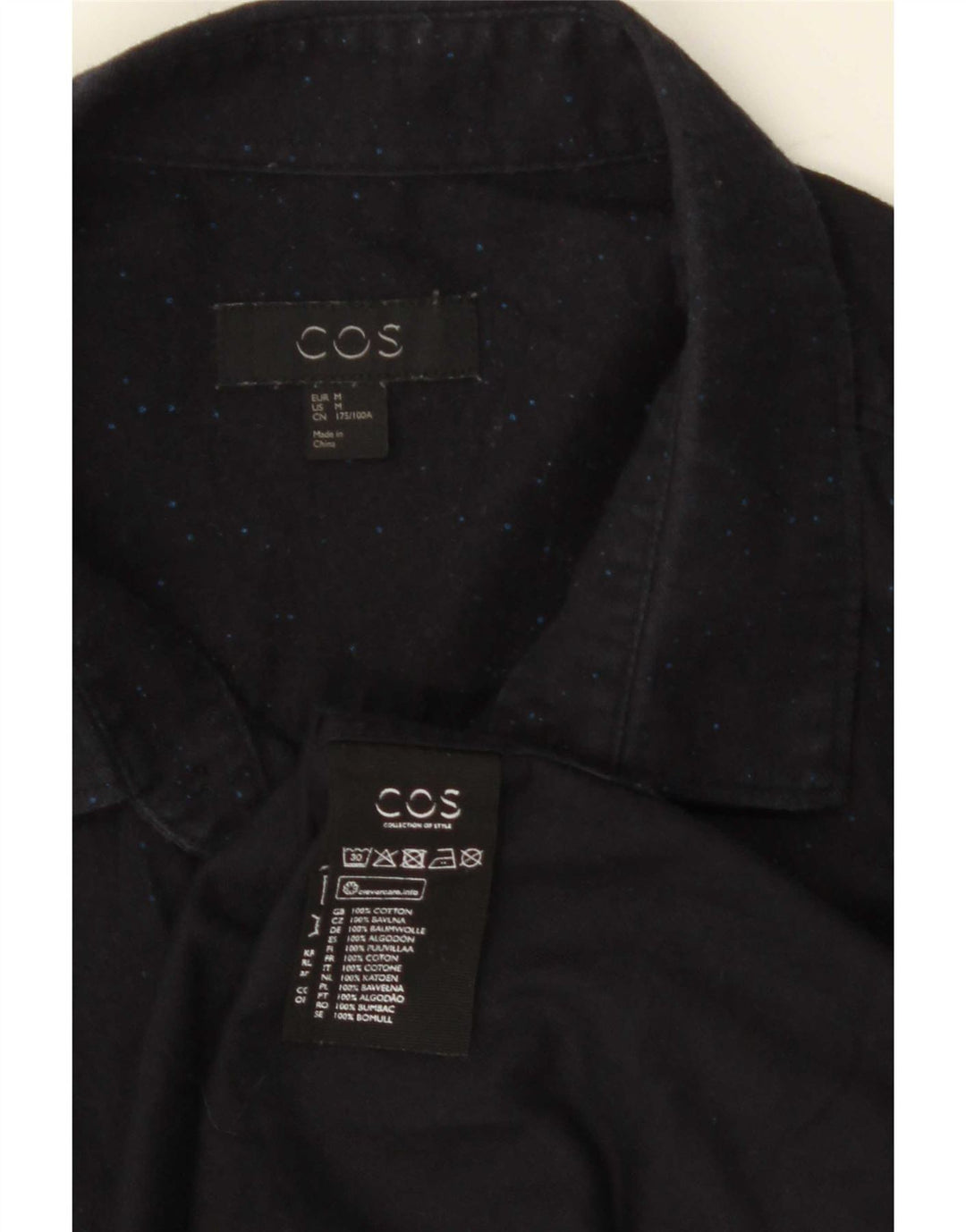 Camisa masculina Cos de algodão manchado azul marinho médio