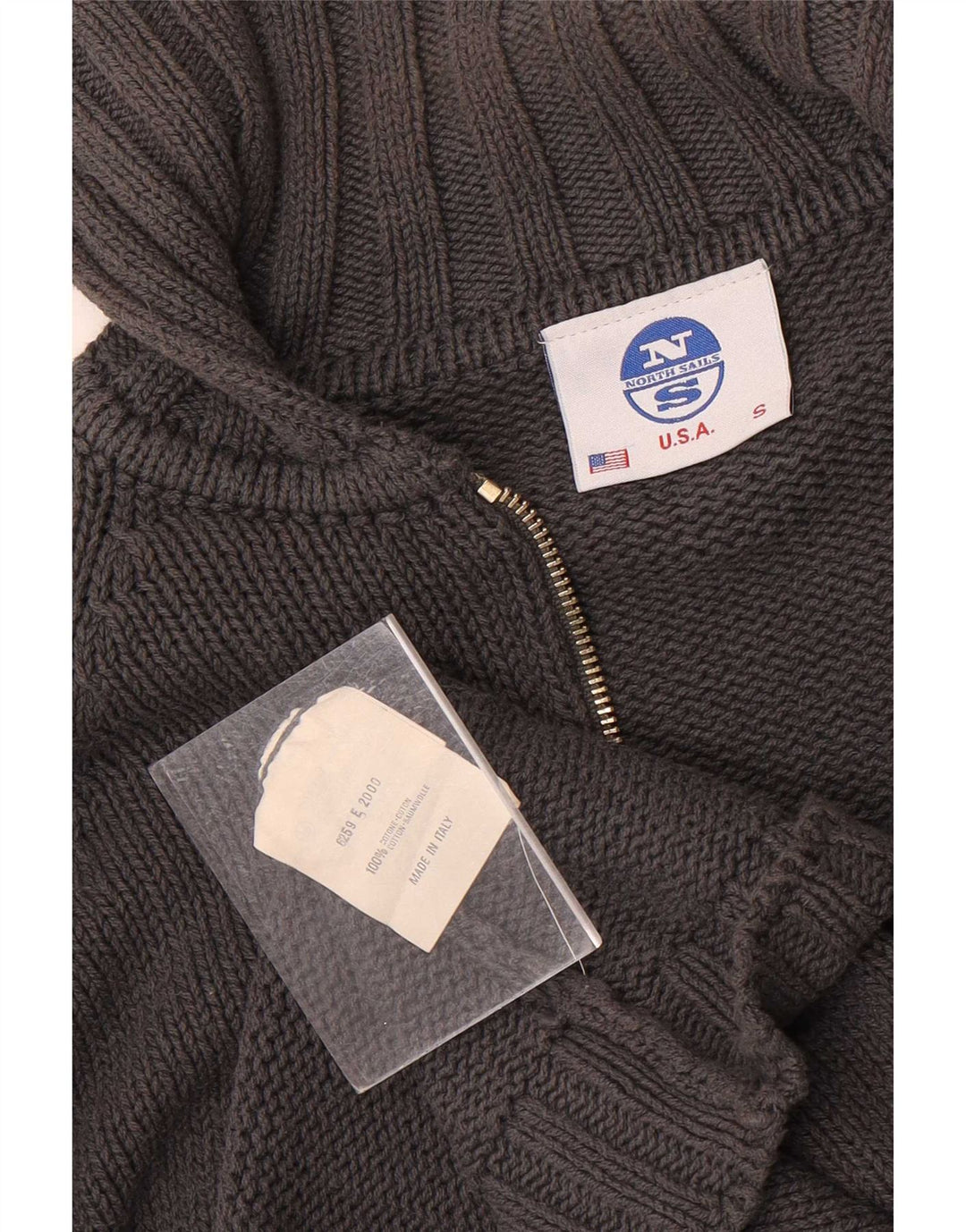 Suéter masculino North Sails com zíper completo e algodão cinza pequeno